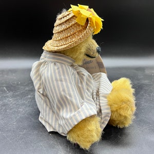 Russ Berrie Plush Judy Senk Bear April Ann Striped Dress Floppy Hat Vintage 1996 image 4