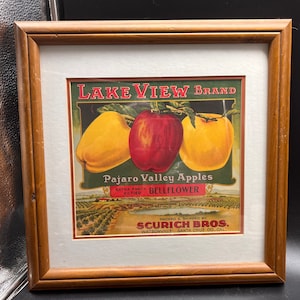 Fruit Crate Print Wood Framed Reproduction Lake View Double Matted FREE SHIPPING