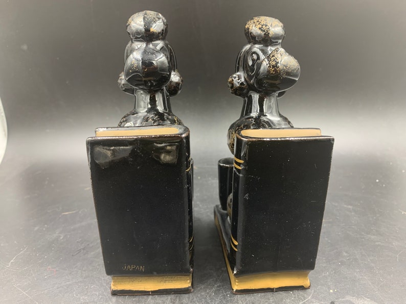 Black French Poodle Redware Bookends Vintage 1950s 1960s image 4