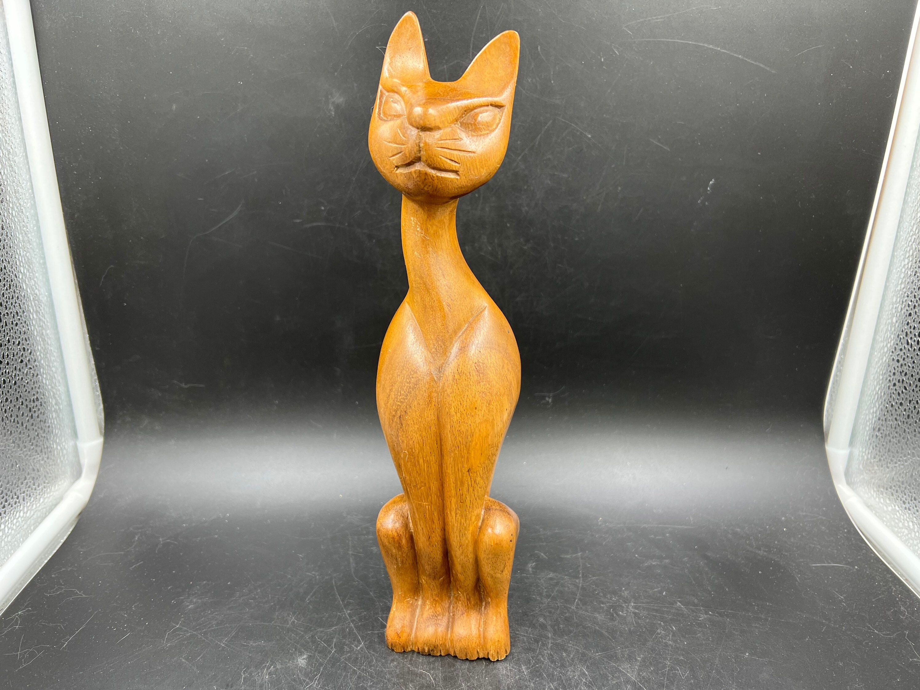 Vintage 1950s Wachs Atomic sitzen siamesische Katze 8 cm Skulptur Kerze 