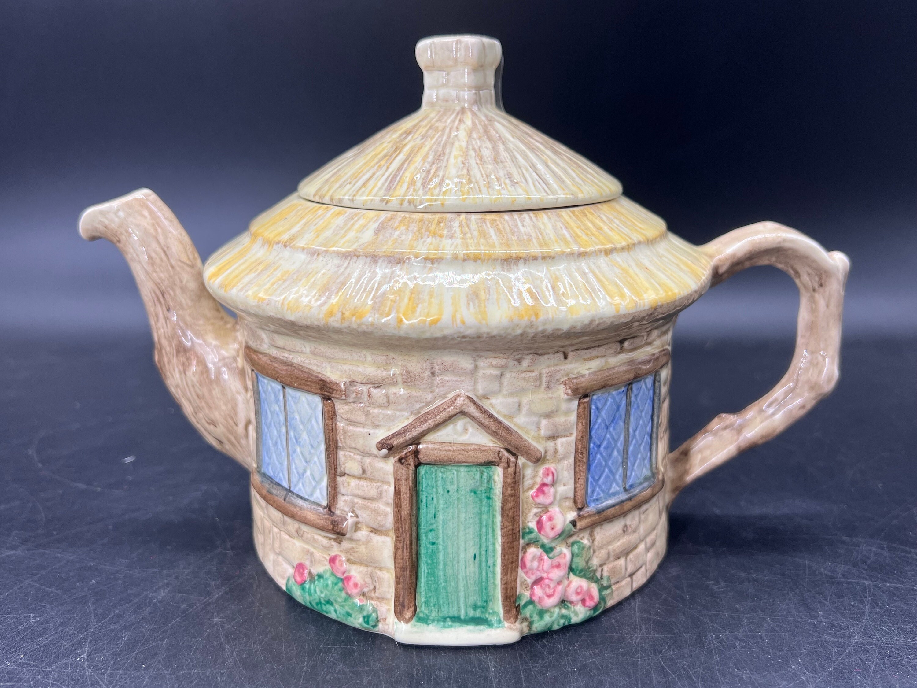 Staffordshire Crown Winsor Teapot Croft Cottage Hand Painted England Vintage FREE SHIPPING