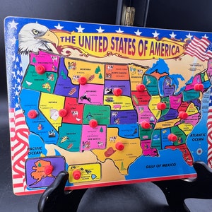 Vintage Pappkarton USA Staaten Karte Tray Puzzle Bild 1