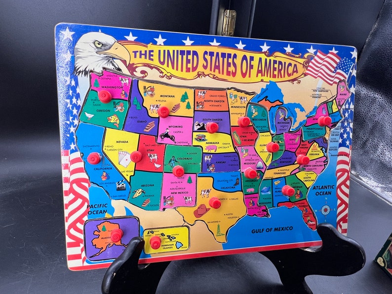 Vintage Paper Board USA States Map Tray Puzzle image 1