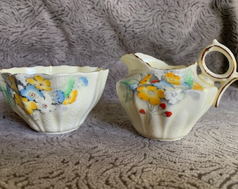 Paragon Fine Bone China Creamer and Sugar Set, Floral Scalloped Edge