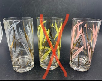 Fred Press Mid Century Modern 12oz Highball Glasses MCM Gold Lily Bud with Pink Yellow(Sold) White Excellent Your Choice
