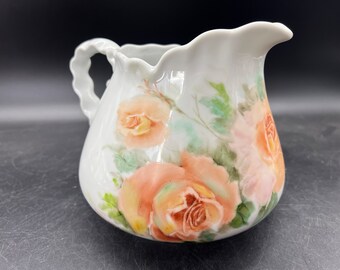 Handpainted Large Porcelain Pitcher Stella Sharpe Vintage 1982 FREE SHIPPING