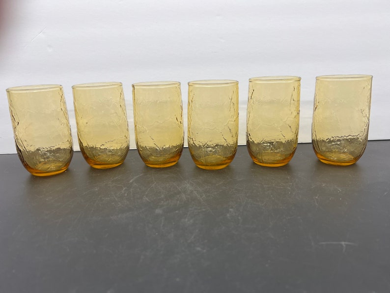 Lot de 6 verres à jus Anchor Hocking motif feuille d'ambre doré vintage image 3