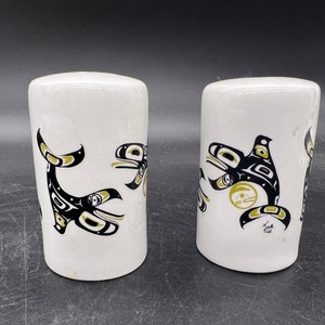 Keith Tait Design Salt and Pepper Shakers Indigenous People Inuit Porcelain Made in Canada Vintage image 3