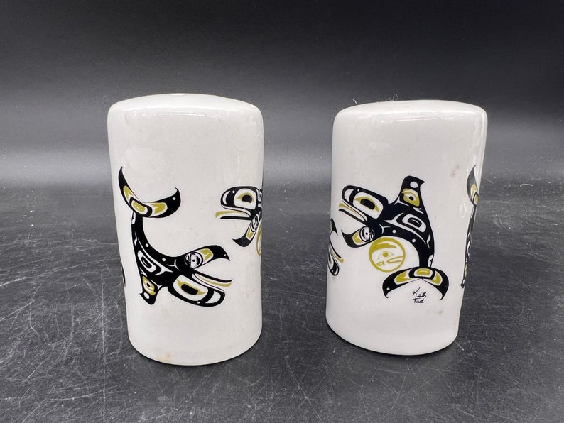 Keith Tait Design Salt and Pepper Shakers Indigenous People Inuit Porcelain Made in Canada Vintage image 3