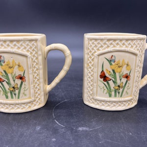 Enesco Butterfly Garden Trellis Mugs Coffee Cups Flowers Butterflies Gardening Spring Set of Two FREE SHIPPING
