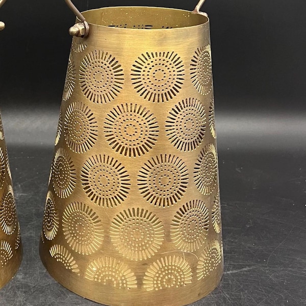 West Elm Pierced Brass-Look Candle Lantern, Boho-MCM Style 2 available