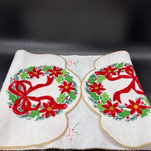 Embroidered Sequined Christmas Table Runner Dresser Scarf Vintage Candles 42 Fleece Felt image 1