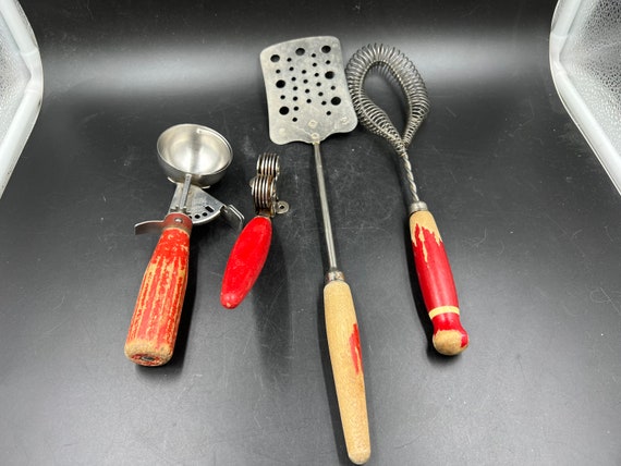 Vintage Kitchen Tool Set: Red Wood Handle, Farmhouse Decor - Etsy