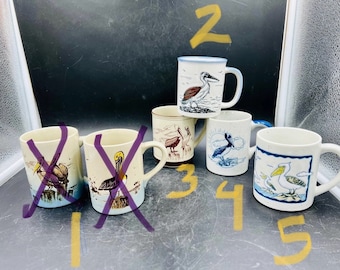 Otagiri 1970s 1980s Coffee Cups Mugs Stoneware Pelicans Down East Crafts
