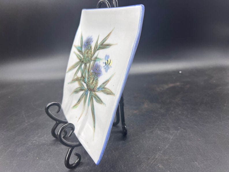 Highland Stoneware Hand Painted Square Dish Thistle Design With Bee Made In Scotland image 3