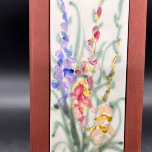 Clouds of Folsom Pottery Gladiolus Pattern Wall Hanging Trivet Plaque Florals Air Brush Hand Painted image 2