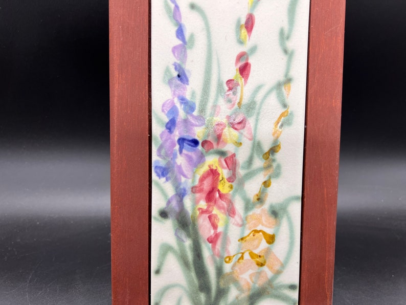 Clouds of Folsom Pottery Gladiolus Pattern Wall Hanging Trivet Plaque Florals Air Brush Hand Painted image 2