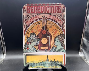 Benedictine Liqueur De L'Abbaye Ne Fecamp Alphonse Mucha Vintage Melamine Art Nouveau Tray Made in Italy