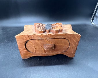 Butterfly Jewelry Box Trinket Puzzle Box Primitive Rustic Boho Wood Vintage One Drawer Free Shipping