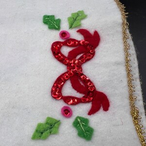 Embroidered Sequined Christmas Table Runner Dresser Scarf Vintage Candles 42 Fleece Felt image 6