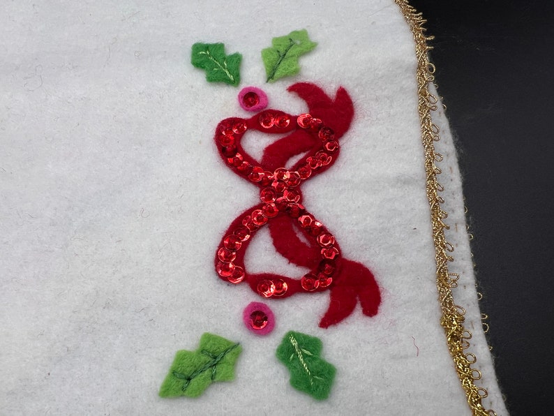 Embroidered Sequined Christmas Table Runner Dresser Scarf Vintage Candles 42 Fleece Felt image 6