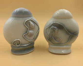 Seahorse and Seashell Pottery Salt and Pepper Shakers Unique Vintage