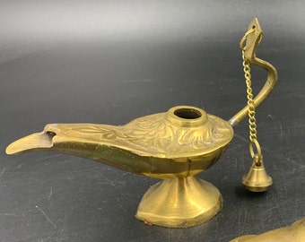 Miniature Genie Lamp Brass Figurine Alladin’s Lamp (Cat and Seal Sold)