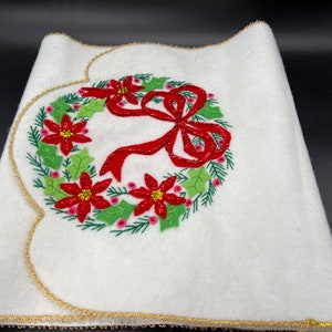 Embroidered Sequined Christmas Table Runner Dresser Scarf Vintage Candles 42 Fleece Felt image 2