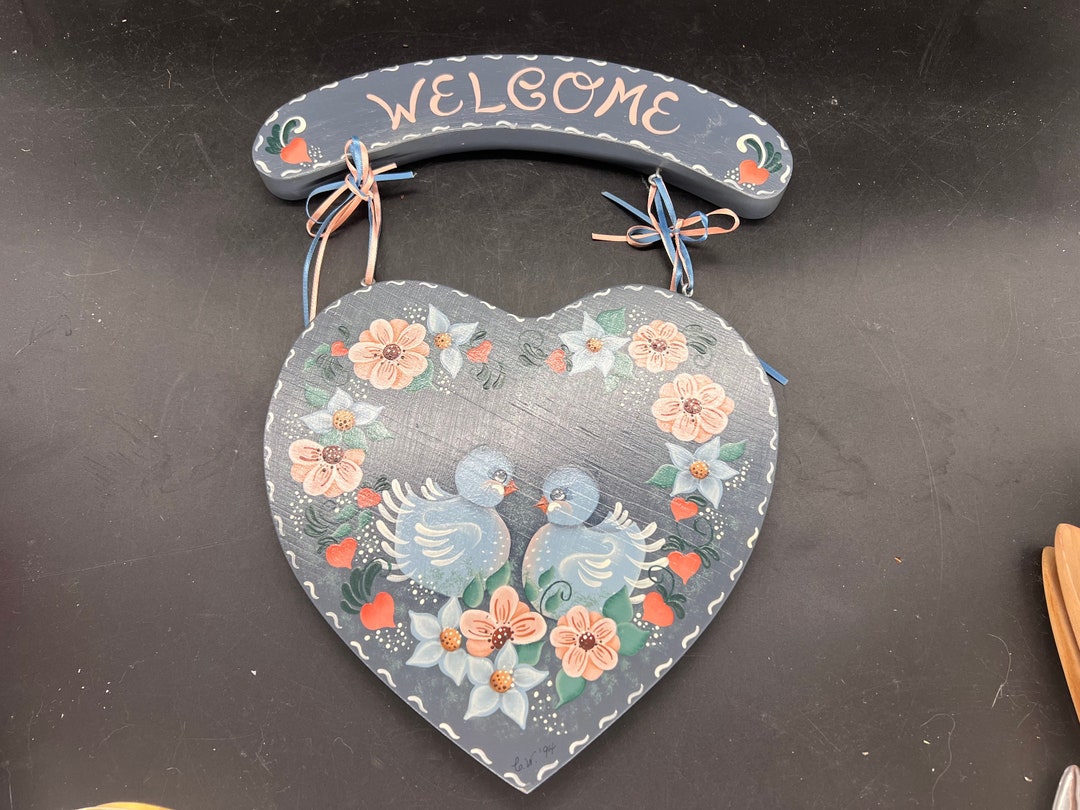 Farmhouse Wood Welcome Sign Bluebirds and Glowers Hand Painted Artist ...