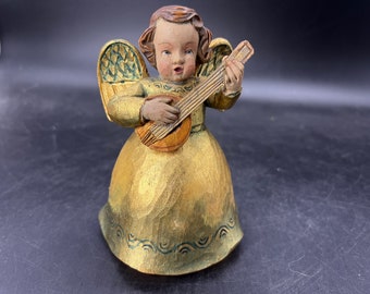 Vintage Rennaisance Style Musical Angel Plays Silent Night Papier Mache Free Shipping