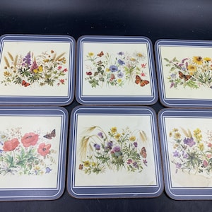 Royal Table Coasters Field Flowers Set of 6 With Box Gardens Butterflies Gardeners image 1