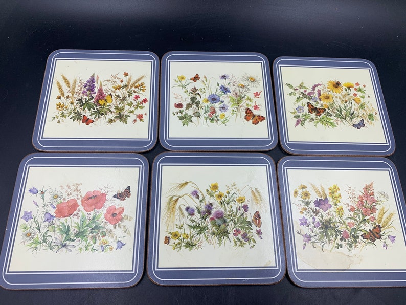 Royal Table Coasters Field Flowers Set of 6 With Box Gardens Butterflies Gardeners image 1