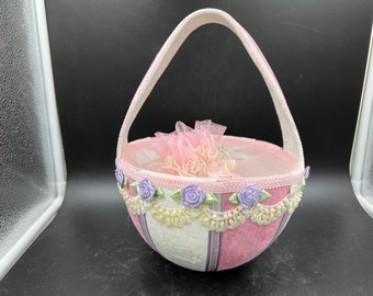 Velvet Glower Girl Basket Pink Lavender Easter Basket Flower Girl Basket Satin Lined Silk Flowers