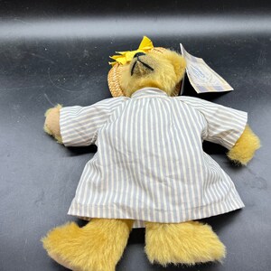 Russ Berrie Plush Judy Senk Bear April Ann Striped Dress Floppy Hat Vintage 1996 image 7