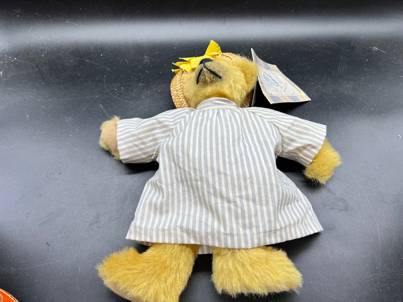 Russ Berrie Plush Judy Senk Bear April Ann Striped Dress Floppy Hat Vintage 1996 image 7