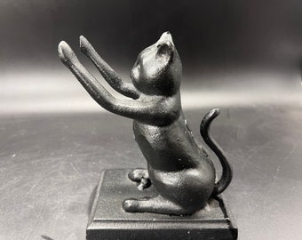 Vintage Cast Iron Cat With Paws Outstretched Metal Heavy Door Stop