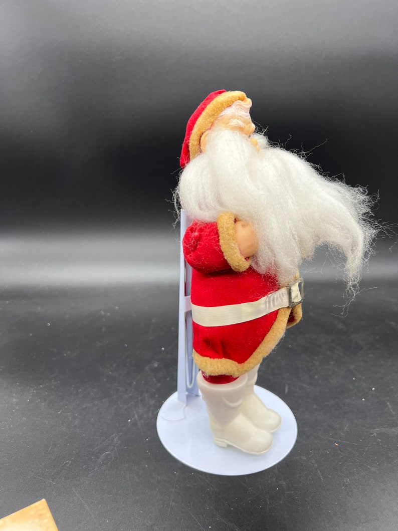Mid Century Santa Claus with Stand MCM Christmas Ornament 10 Felt Clothing Plastic White Boots image 5