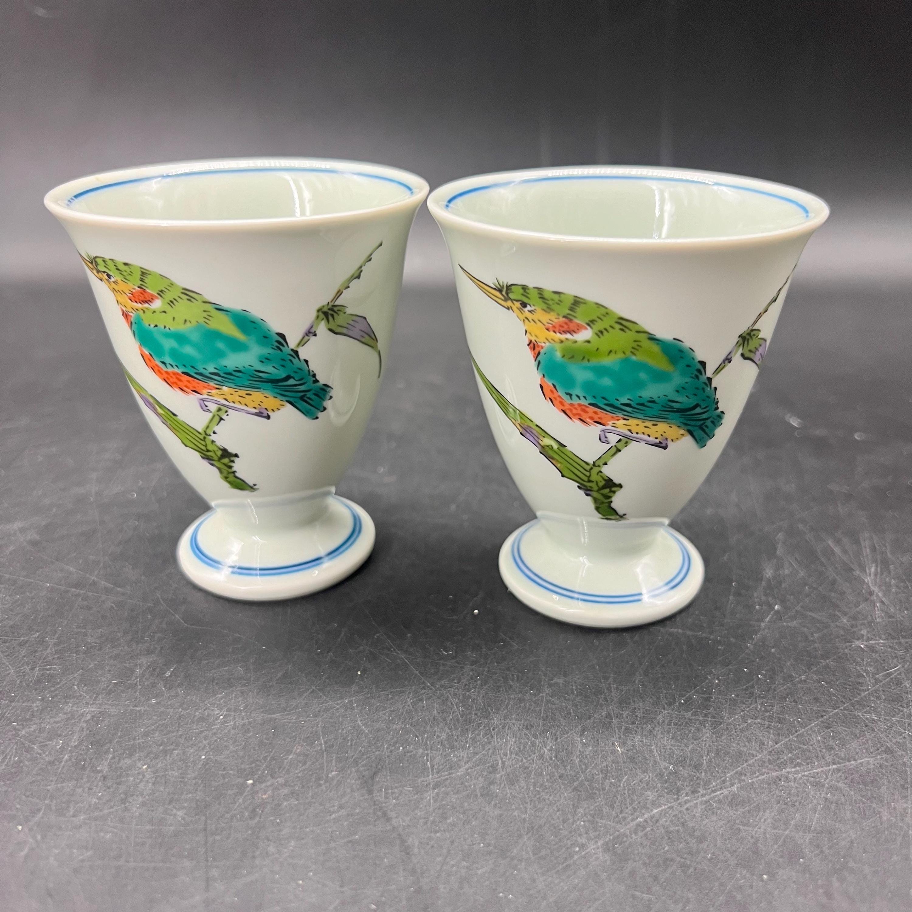 Signed Japanese Sake Cups Set: Nanohana Uh Yaemon Kingfisher