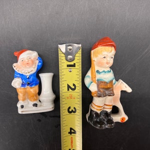 Occupied Japan Small Figurines Boy with Rocking Horse and Clown Vase image 2