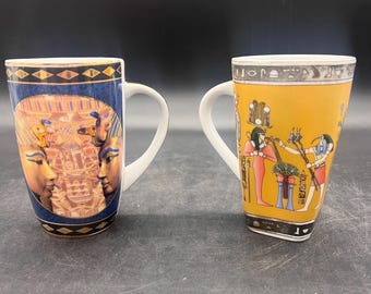 Limoges Egyptian Coffee Cups: Fathi Mahmoud, Nefertiti & Tutankhamen, Set of 2