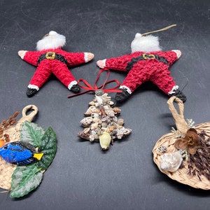 Beach Theme Hawaii Christmas Ornaments Set of 5 Shell Encrusted Tree 2 Starfish Santa and 2 Maui image 2