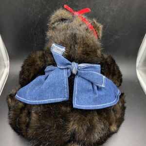 Build A Bear GRIZZLY BEAR Black Brown Plush Stuffed Animal With Outfit Denim Romper and Stand image 8