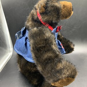 Build A Bear GRIZZLY BEAR Black Brown Plush Stuffed Animal With Outfit Denim Romper and Stand image 3