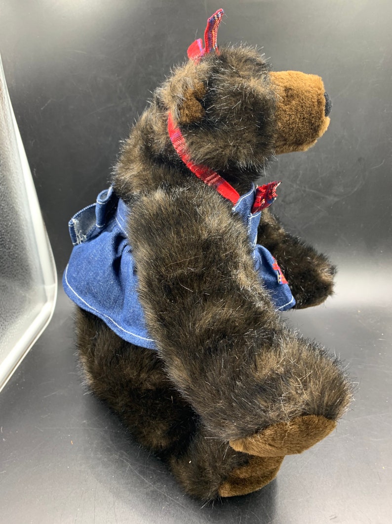 Build A Bear GRIZZLY BEAR Black Brown Plush Stuffed Animal With Outfit Denim Romper and Stand image 3