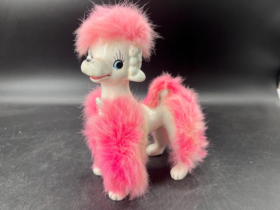Mid-century Ries Pink Furry Poodle Figurine, Japan, 8
