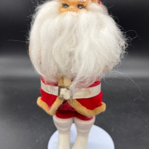 Mid Century Santa Claus with Stand MCM Christmas Ornament 10 Felt Clothing Plastic White Boots image 2