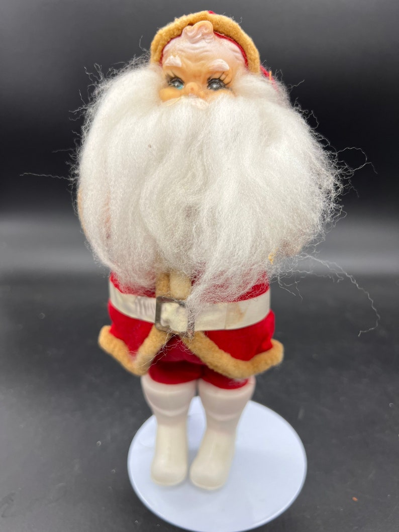 Mid Century Santa Claus with Stand MCM Christmas Ornament 10 Felt Clothing Plastic White Boots image 2