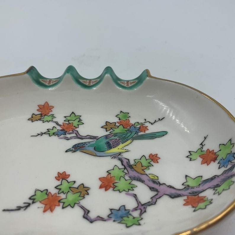 Handpainted Porcelain MIJ Ashtray Trinket Dish with Tree Branch and Bird