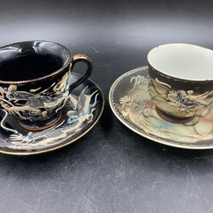 Dragon Ware Demitasse Cup and Saucer Black or Gray Vintage Choice FREE SHIPPING