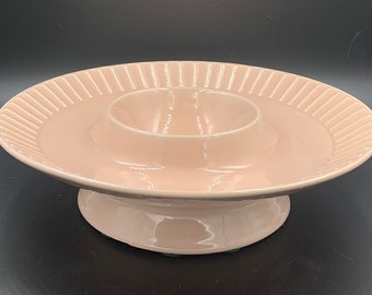 USA Pottery MCM Mid Century Chip and Dip Round Fluted Platter Mauve - Pink Vintage